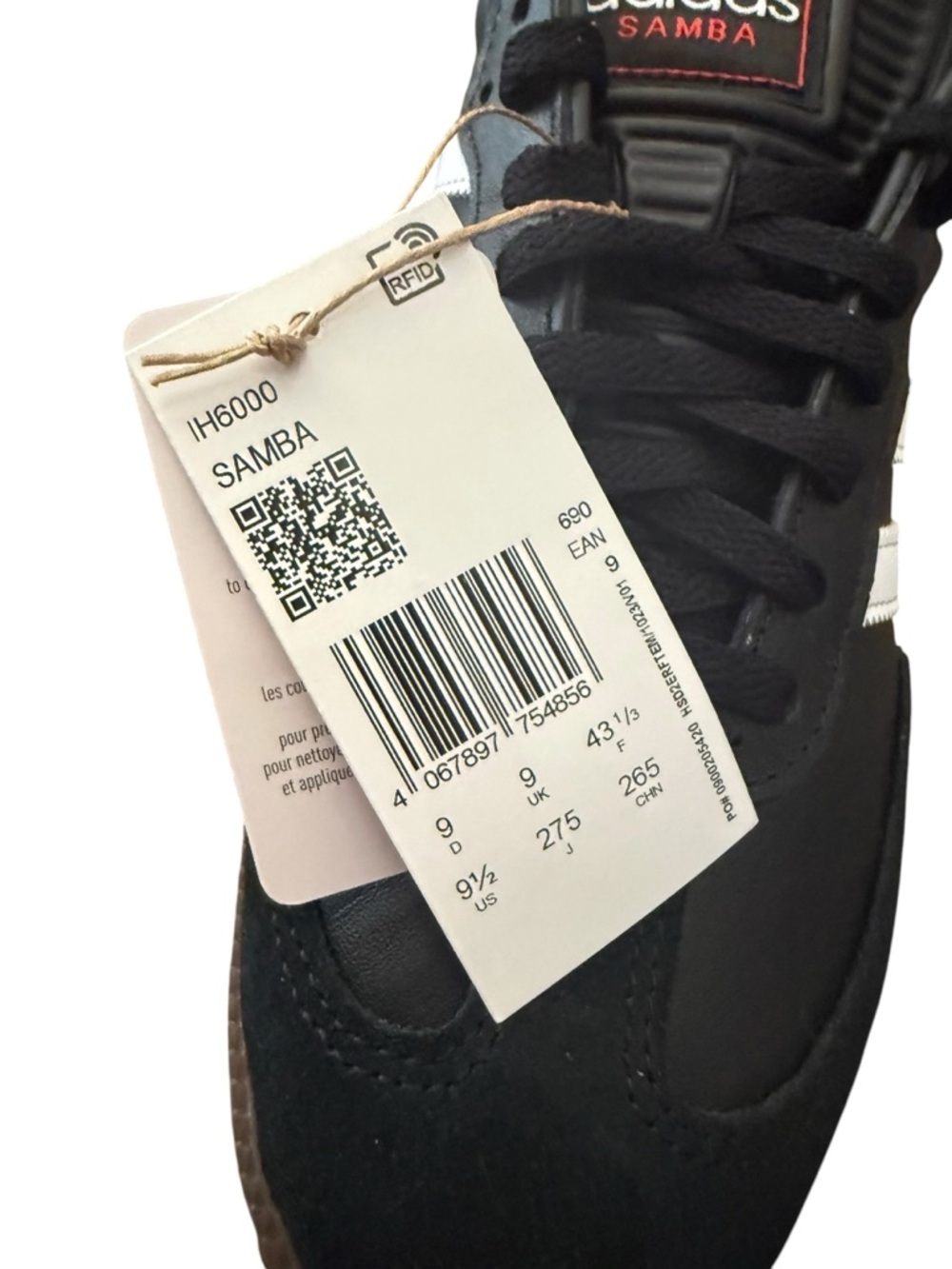 adidas Samba Low-Top Sneakers in Black, White & Gold gum soles, men’s size 9.5 - Picture 6 of 7